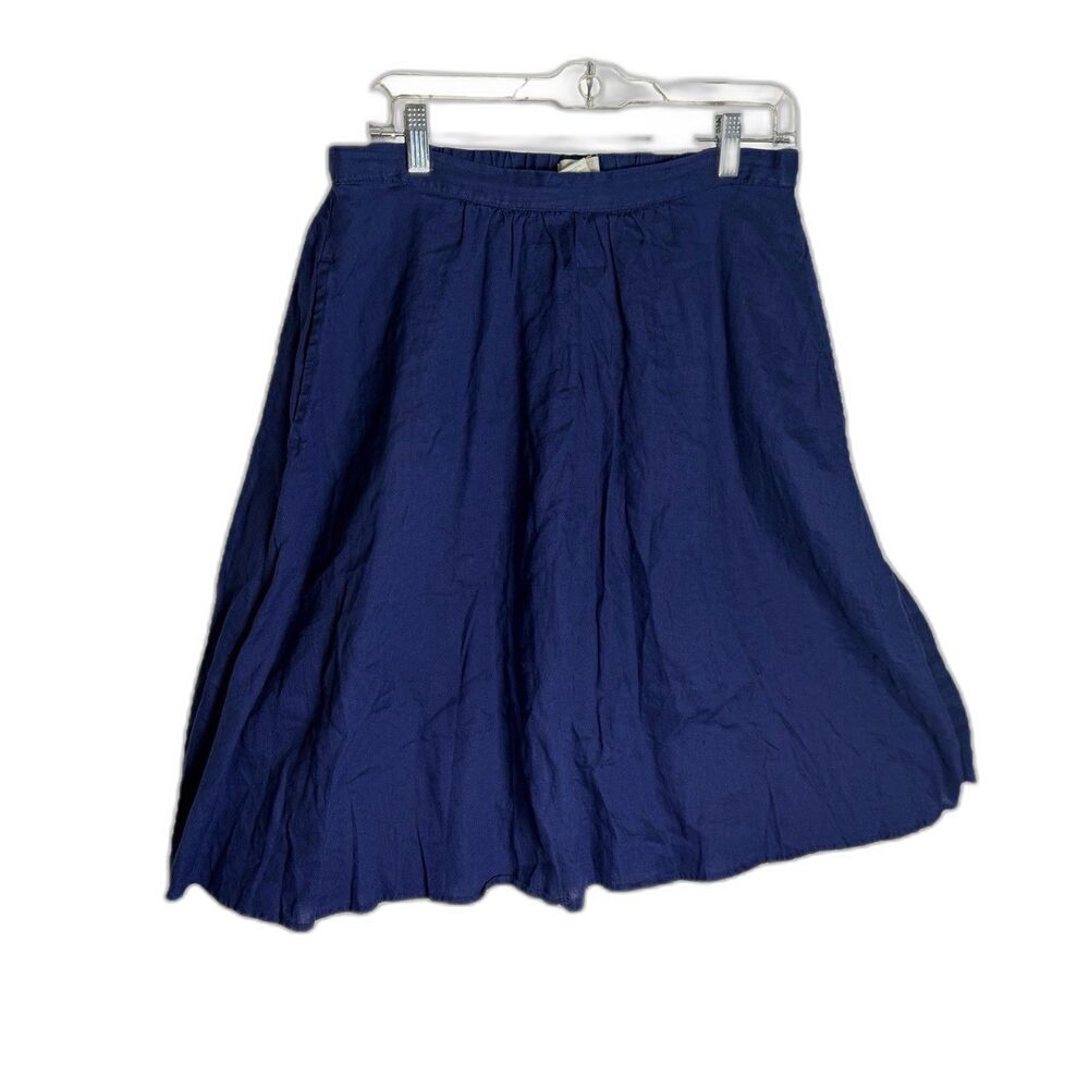 St. Tropez West Skirt 100% Linen Women's Size L Navy blue Knee Length Resort